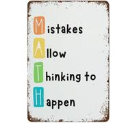 YZWRWRMKTB Vintage Tin Sign Mistakes Allow Thinking to Happen Funny Math Poster Retro Metal Wall Decor for Classroom Home Office Library 8 X 12 in