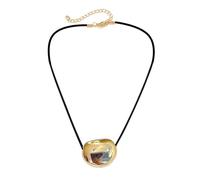 YZYDF Elegante collana in metallo a forma ovale con ciondolo geometrico, regolabile, in pelle PU, catenina alla clavicola, gioiello elegante