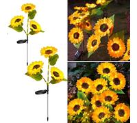 YZYOE 2 pacchetti di luci decorative solari del girasole a tre teste LED, luci esterne dell'atmosfera del cortile di 2 modalità, Senza fili impermeabile, lampada regalo fiore per le signore.
