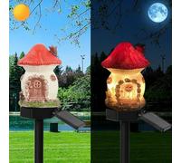 YZYOE Lampada da terra della casa del fungo rosso alimentato solare, lampada da terra carina della resina della decorazione del giardino, Luci senza fili da tramonto a alba LED Sconce Impermeabili.