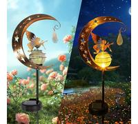 YZYOE Lampada di cristallo della fata del fiore della luna solare, ferro decorativo del giardino bella luce di terra cristallo della fata, luce a LED senza fili crepuscolo all'alba impermeabile.