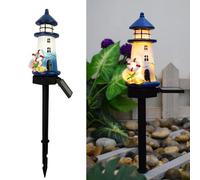 YZYOE Luci solari blu e bianche del faro, lampada da terra carina della casa della decorazione del giardino e del cortile della resina, Luci LED senza fili da crepuscolo a alba impermeabili.