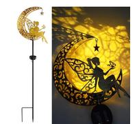 YZYOE Solare alimentato luce fata fiore della luna, giardino decorativo ferro battuto bella luce terra fata, tramonto wireless all'alba lampada LED impermeabile.
