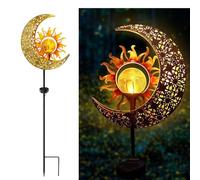 YZYOE Solare alimentato sole e lune luce, giardino decorativo ferro battuto bellissima lampada di terra sole e lune, tramonto senza fili all'alba lampada LED impermeabile.