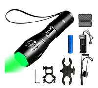 YZYOE Torcia tattica ricaricabile a luce verde,500 iarda verde torcia da caccia Zoomable Hog Predator Lights con Pressure Switch Kit universale Picatinny Rail Mount.