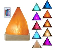 YZYOE USB colorata lampada salina, base atmosferica in legno massiccio decorazione piramide lampada salina, con telecomando, Luce notturne in cristallo naturale, fatte a mano.