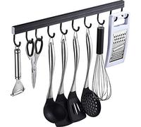 Z·Bling Barra Porta Utensili da Cucina Alluminio con 14 Ganci Mobili Barra Portamestoli Cucina Binario Cucina Portautensili Carico 20kg, 60cm (nero)