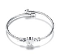 Z - Bracciale rigido aperto con cuore e lettera dell'alfabeto, regolabile, regalo per figlia, sorella, amica, mamma, compleanno, compatibile con ciondoli Pandora