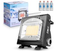 Z.M.C Riscaldamento a gas portatile 2 in 1 e fornello a gas + 4 cartucce a gas da 227 g, riscaldamento in ceramica da campeggio 1,7 kW, riscaldatore a gas per esterni e interni, riscaldatore mobile