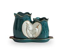ZAANU Scolaposate in Ceramica for Bacchette, Set scolapiatti, portaposate con Piatto, Porta Bacchette for Cucina -Verde scuro-20x15x13cm/1198 (Color : Dark Green, Size : 20x15x13cm)