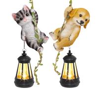 ZaaYee Statue a luce solare per esterni, confezione da 2 pezzi, animali in resina che si arrampicano su una vite con lanterna a LED, impermeabili, da appendere, con gancio, per parete, balcone, albero