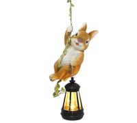 ZaaYee Statue da esterno a luce solare, 17,5 cm di altezza, coniglio in resina che si arrampica su una vite lunga 59,9 cm con lanterna a LED, statuetta impermeabile da appendere con gancio, per