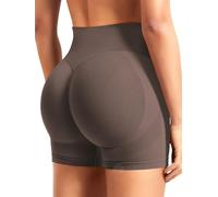ZAAYO Pantaloncini da allenamento da donna, 3,6", senza cuciture, a vita alta, per yoga, biker, marrone cioccolato, XL