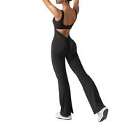 ZAAYO Tuta da Donna Flared Tight Scrunch Butt Lunga Senza Maniche per Sport Senza Schiena, Yoga Body Intera Elasticizzata, Oscurità, L
