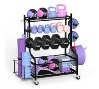 ZACHVO Porta Manubri - Scaffale Salvaspazio con Ruote a 360°, Organizzatore Attrezzi per Home Gym, Kettlebell, Blocchi Yoga, 8 Ganci, Portata 160KG