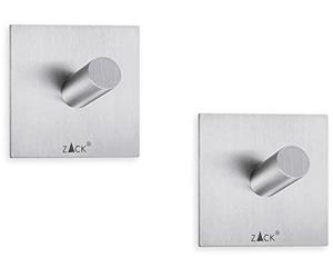 ZACK 40305 Duplo - Juego de Ganchos toalleros Cuadrados (2 Unidades), Color Plateado
