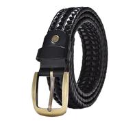 ZacLAy Cinture Intrecciate in vera Pelle da Uomo Cintura Vintage Intrecciata in Tessuto per Uomo Fibbia ad Ardiglione Dorata Casual per Cinturino Jeans, BZ001 nero