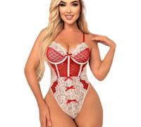 ZACOLLAN Biancheria Intima Donne Cinturino A Spaghetti Pizzo Teddy Body Fuori dalla Spalla Abbigliamento Sexy C11-Red M