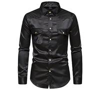 Zadaos Camicie da uomo nere eleganti a righe due tasche a maniche lunghe Business Casual Camicia da lavoro, Nero , XL