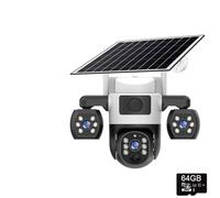 ZADCCS Telecamera IP, Wifi Security Cameras 3 Lens Screen 10X Zoom Solar Outdoor Camera Waterproof Night Vision CCTV Protection(Wifi Camera 64G)