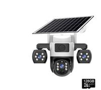 ZADCCS Telecamera IP, Wifi Security Cameras 3 Lens Screen 10X Zoom Solar Outdoor Camera Waterproof Night Vision CCTV Protection(Wifi Camera 128G)