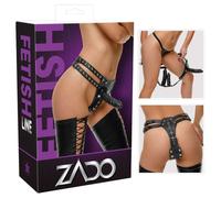 ZADO - mutandina in pelle + 2 dildo interni (nero)