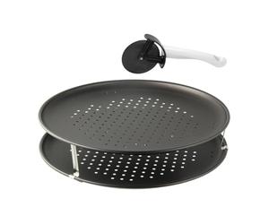 ZADO Zenker 7512 Pizza Due Vassoio a 2 Ripiani, per Pizza, con distanziatore e Rotella tagliapizza