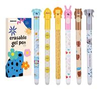 Zadoreck Penna cancellabile Set di 6 penne a sfera a inchiostro gel blu termosensibile per rimuovere l'inchiostro senza consumare il foglio punta da 0,5 mm, coniglio, koala, elefante, orso, leone,