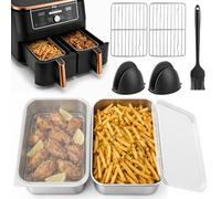 ZaejjaeY 2 pirofila Airfryer con coperchio in acciaio inox 304, accessorio per friggitrice ad aria calda Ninja AF400EU/DZ400EU/AF500EU, lavabile in lavastoviglie, senza BPA, resistente al calore