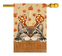 ZAEW Autunno Benvenuto Legno Acquarello Carino Gatto Zucche Foglie d'acero Autunno Casa Bandiera iuta 71x101 Pollici Verticale Doppio Lato Esterno Cortile Vacanze Outdoor Fattoria