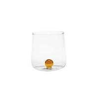 Zafferano Bilia Bicchiere Tumbler in Vetro Trasparente Lavorato a Mano, Decorato con una Biglia di Vetro Colorato all’Interno, cl 44 h 90mm d 88mm, Set 6 Pezzi, Giallo Oro