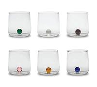 Zafferano Bilia Trasparente Lavorato a Mano, Decorato con Una Biglia di Vetro Colorato all’Interno, cl 44 h 90mm d 88mm, Set 6 Pezzi Colori Assortiti, 0.44 Litri, Mix