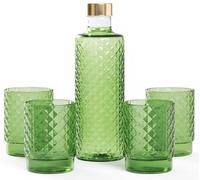 Zafferano Isolano - Set di 4 bicchieri con una bottiglia (circa 1 l), 450 ml, impilabili, lavabili in lavastoviglie, colore: Verde mela