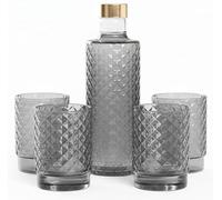 Zafferano Isolano - Set di 4 bicchieri con una bottiglia (circa 1 l), 450 ml, impilabili, lavabili in lavastoviglie, colore: Grigio