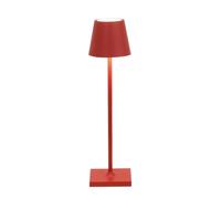 Zafferano, Lampada Poldina Micro, Lampada da Tavolo Ricaricabile e Senza Fili con Controllo Touch, Adatta per Salotto ed Esterni, Dimmer, 2200-3000 K, Rosso, Diametro 7 cm; Altezza totale 27,5 cm