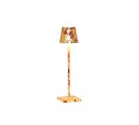 Zafferano, Lampada Poldina Micro, Lampada da Tavolo Ricaricabile e Senza Fili con Controllo Touch, Lampada da Interni, Dimmer, 2200-3000 K, Altezza 27,5 cm, Colore Rosso - Foglia Oro Craquelé