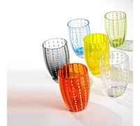 Zafferano Perle Bicchiere Tumbler Lavorato a Mano in Vetro Colorato Trasparente cl 32 h 109mm d 71mm, set 6 pezzi, Nero