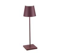 Zafferano, Poldina Pro, Lampada da Tavolo Ricaricabile e Senza Fili con Controllo Touch, Utilizzabile anche come Lampada da Esterni, Dimmer, 2200-3000 K, Altezza 38 cm, Colore Bordeaux