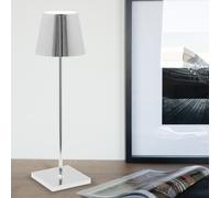 Zafferano Poldina Pro Lampada LED Senza Fili con Batteria Ricaricabile, Dimmer touch, Uso Interno H38cm, Corpo in Alluminio e Finitura Galvanica Lucida Argento