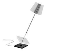 Zafferano Poldina Pro Lampada LED Senza Fili con Batteria Ricaricabile, Dimmer touch, Uso Interno H38cm, Corpo in Alluminio e Finitura Galvanica Lucida Argento