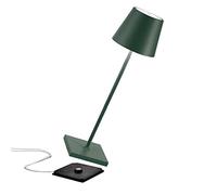 Zafferano Poldina Pro, Lampada LED senza fili ricaricabile, Dimmer touch, IP65 Uso Interno/Esterno Lunga Durata, Alluminio, H38cm, con caricatore multiplo USB (EU/UK/US) - Verde, LD0340M3x1