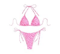 ZAFUL Costume da bagno a due pezzi con supporto trangle da donna Tie-Side Cheeky Texture/floreale/stampa leopardata, Motivo leopardato, M