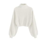 ZAFUL Maglione da donna Cropped Turtleneck con maniche a costine, 1 bianco., M