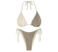 ZAFUL Women's Sexy Two Piece Bikini Sets High Cut Thong Bathing Suit Color Block Cami Padded Halter Swimsuits Coffee M
