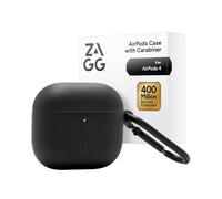 ZAGG Custodia con moschettone per AirPods 4 - Custodia protettiva compatibile con ricarica wireless - Protezione a 360° contro polvere e graffi, design in silicone resistente, colore nero