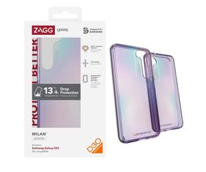ZAGG Gear4 Milan D30 Custodia protettiva per Samsung Galaxy S23, 6,1", elegante, sottile, antiurto, antigraffio, presa solida, ricarica wireless, (Aurora trasparente)