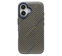 ZAGG London Snap Case - Custodia per iPhone 16, elegante design geometrico in tessuto, compatibile con MagSafe, protezione contro le cadute da 4 m, rinforzato con grafene, blu navy con oro