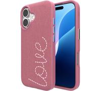 ZAGG London Snap Case per iPhone 16 - "Love ricamato tessuto, compatibile MagSafe, protezione da cadute da 4 m, sottile, elegante, durevole, materiali riciclati, rosa