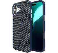 ZAGG London Snap Case per iPhone 16 Plus - Elegante design geometrico in tessuto, compatibile con MagSafe, protezione contro le cadute da 4 m, rinforzato con grafene, blu navy con oro