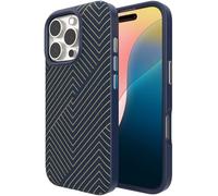 ZAGG London Snap Case per iPhone 16 Pro, elegante design geometrico in tessuto, compatibile con MagSafe, protezione contro le cadute da 4 m, rinforzo in grafene, blu navy con oro